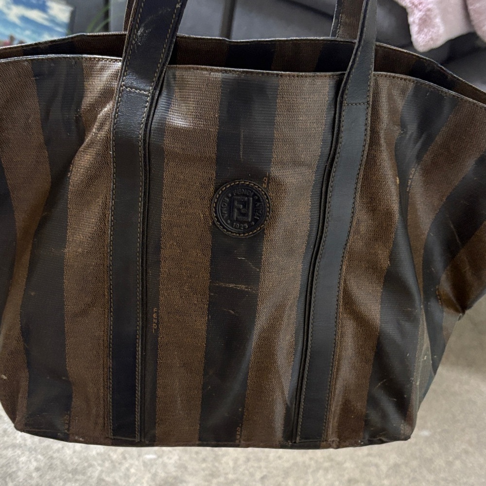 Fendi Black and Brown Striped Tote - Picture 8 of 10